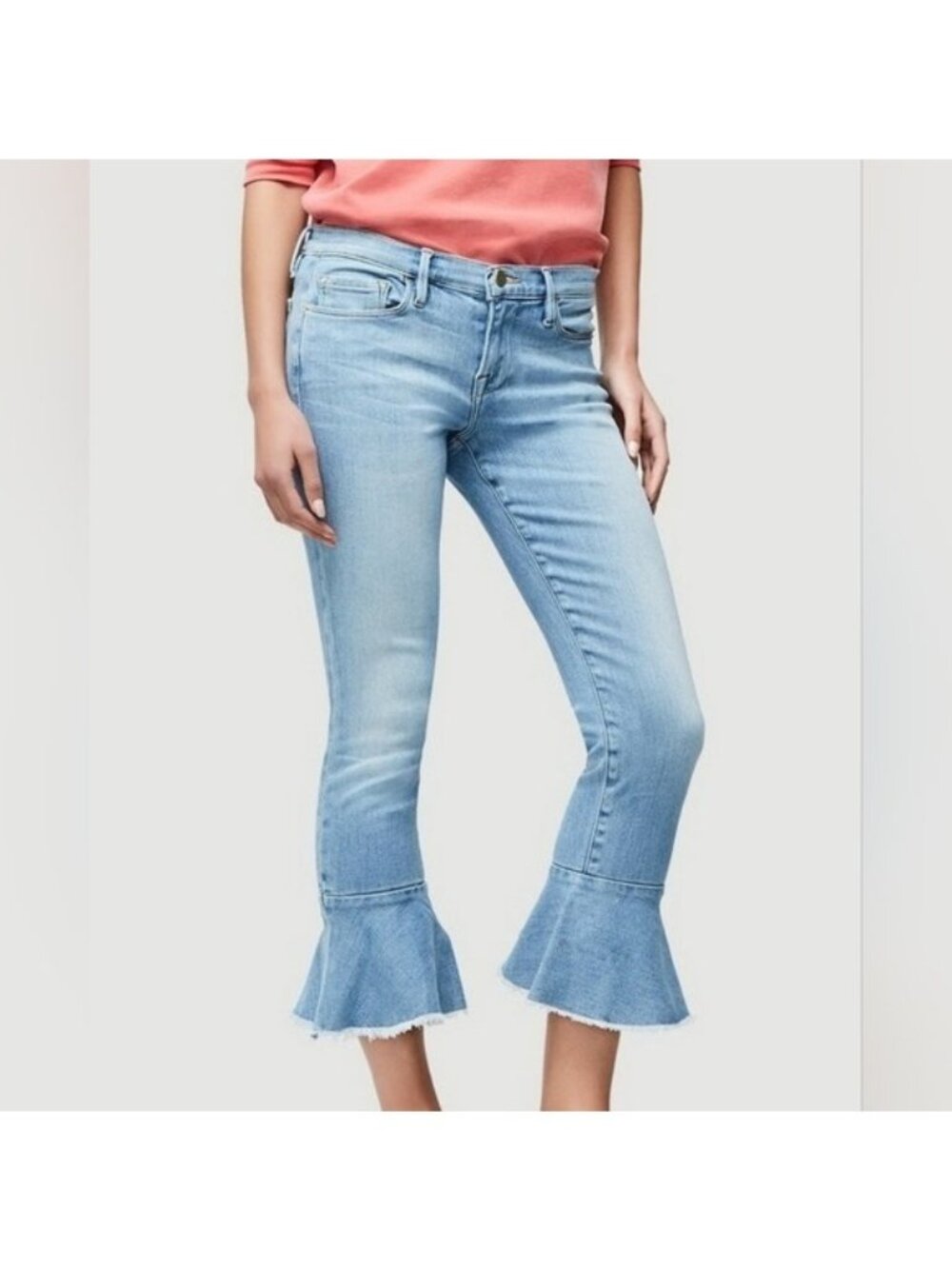 Frame Le Skinny de Jeanne Raw Edge Flounce Hem Cropped Jeans 28